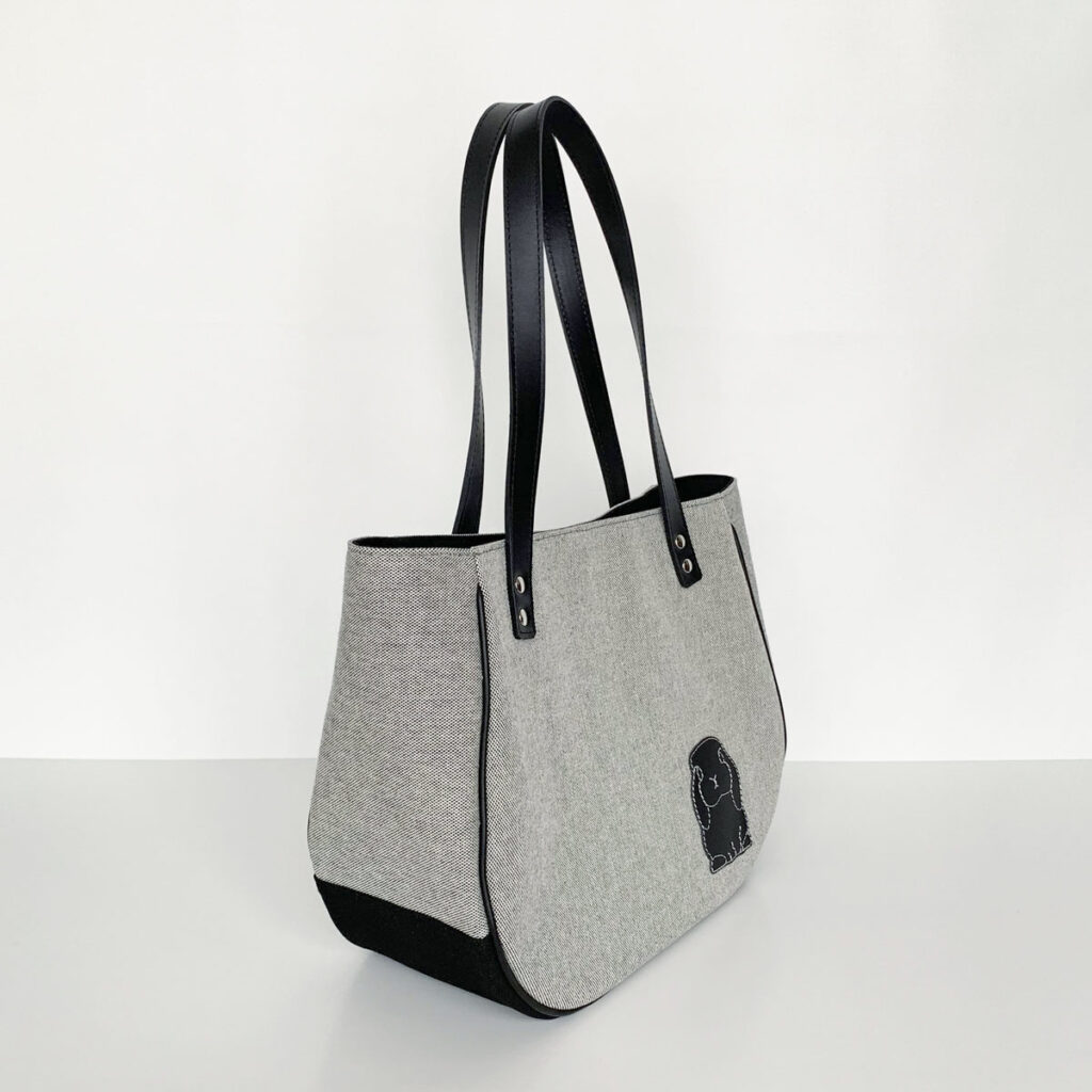 たれ耳うさぎの丸いショルダートート(グレイ×黒) - うさぎのバッグ工房 RABBIT MOTIF(ラビットモチーフ)